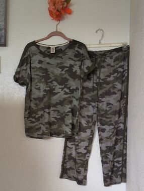 Lucky Brand Olive Green Camo Pajama Set
